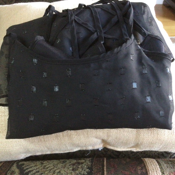 Womens Racerback design lattice bck detail black chiffon tank metallic accent sm - Picture 1 of 9